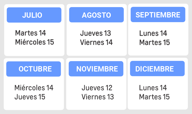 Calendario de entrega de órdenes para el segundo semestre de 2026